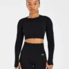 Haut court à manches longues sans coutures Empower